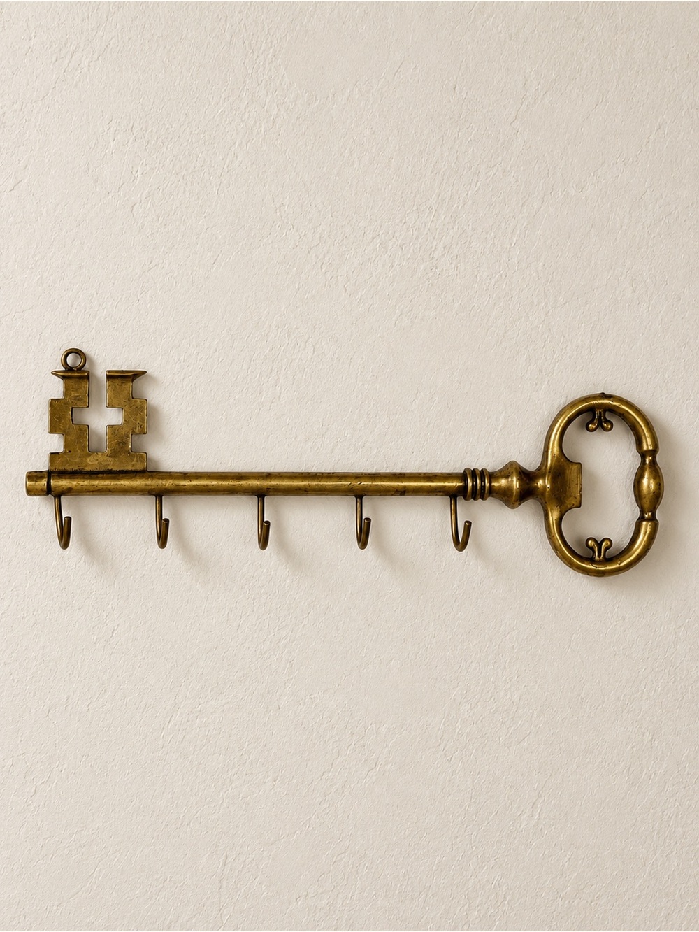 Vintage Brass Key Holder Skeleton Key Wall Rack 5 Hooks